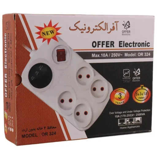 محافظ برق 4 خانه بدون ارت 5 متری آفر الکترونیک